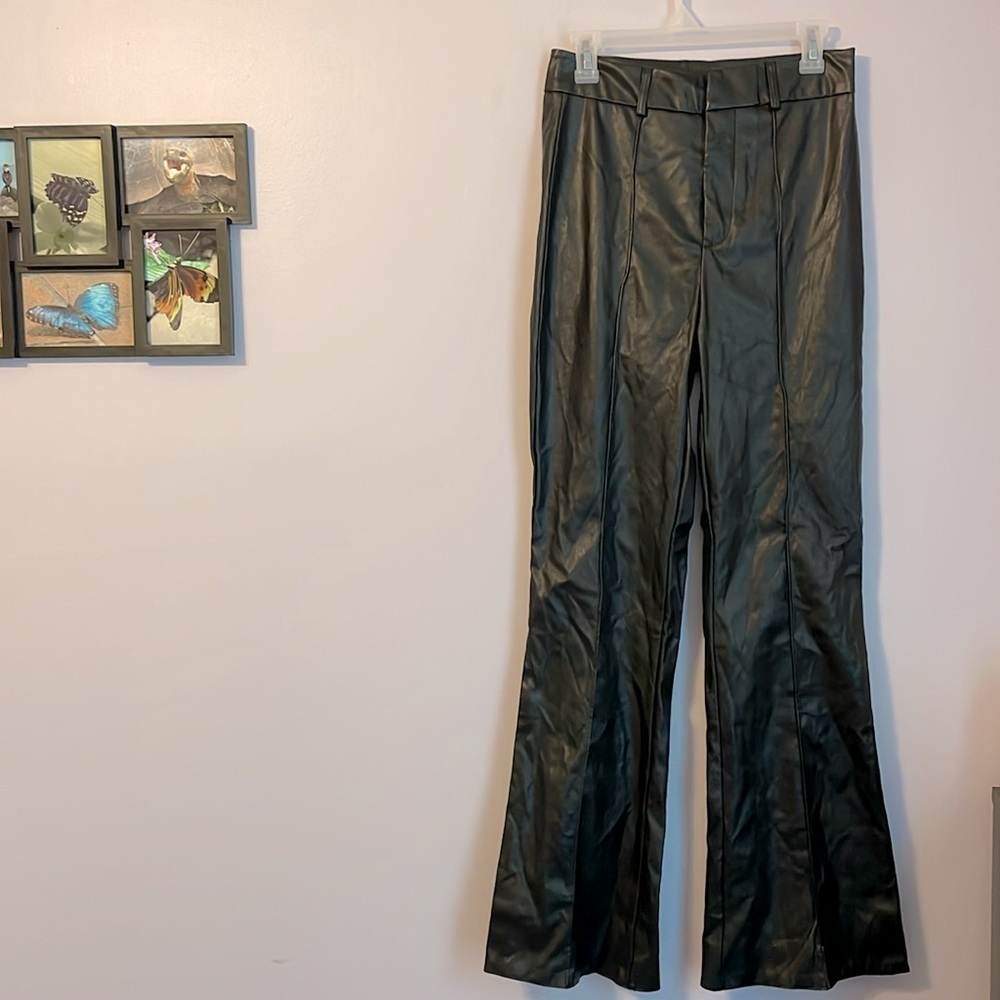 Windsor Vegan Faux Leather High Rise Black Flare Leg Pants size M